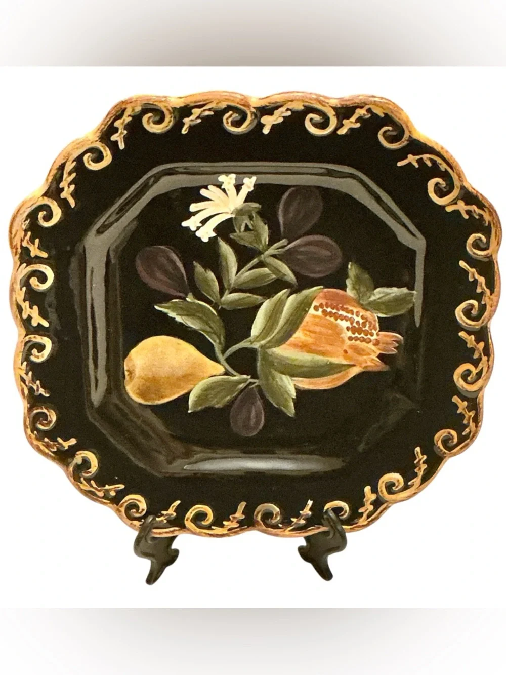 Raymond Waites Pompeii Fruit Salad/Dessert MCM Black Plates 8 1/2” Set of 4